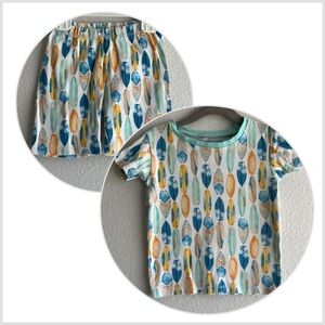 Burt’s Bees Kids 2 piece short sleeve white and light blue surfboard pajamas